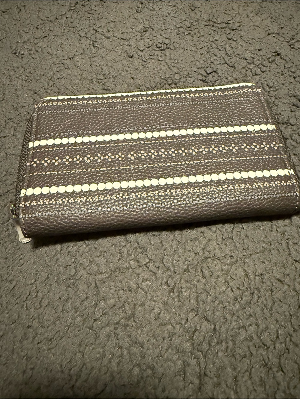 thirty-one Brown Zip-Around Wallet with Cream Dot Stripes